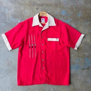 Spanish Harlem Mens Bowling Shirt Size M Red Martini Rockabilly Button Up Retro